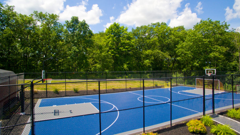 blue basketball court for games at home
